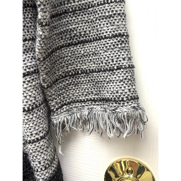 Chico’s Open Front Gray Black Cardigan Lace Trim Frayed Edges Size 2 or Womens L - Picture 3 of 7